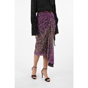 NWT $2050 Halpern Degrade Sequin Draped Midi Skirt Pink Size 8